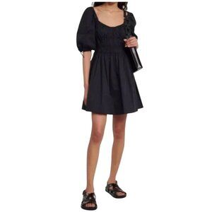 House of Harlow 1960 Black Puff Sleeve Mini Dress Size S | Smocked Waist Square